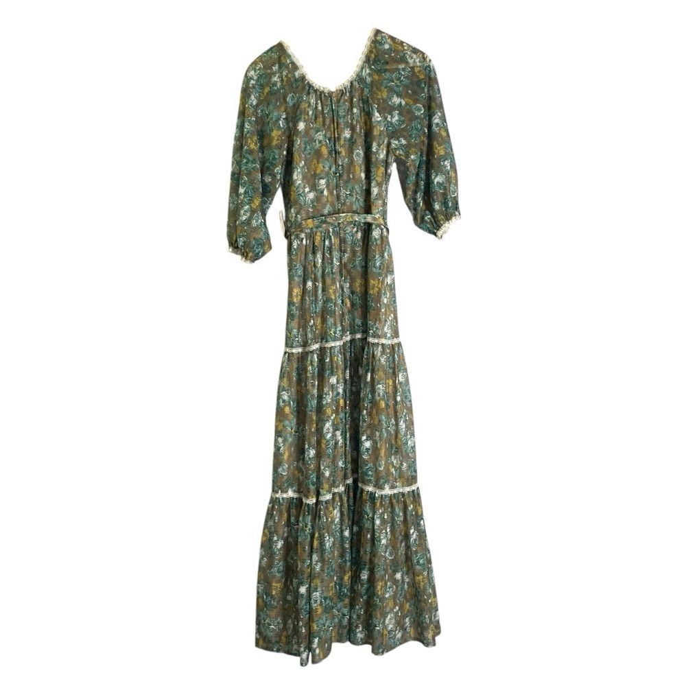 Vintage Kati for Laura Phillips 1970s Maxi Dress Green Blue Floral 12 - Picture 13 of 13